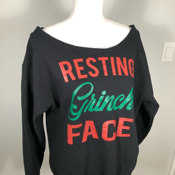 "Resting Grinch Face" Off Shoulder Sweatshirt - Picture 4 of 7